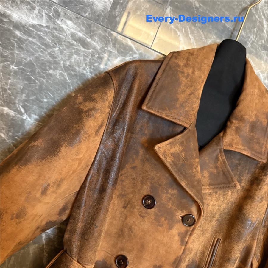 Miu Miu Cognac Double-breasted Waxed Suede Caban Jacket