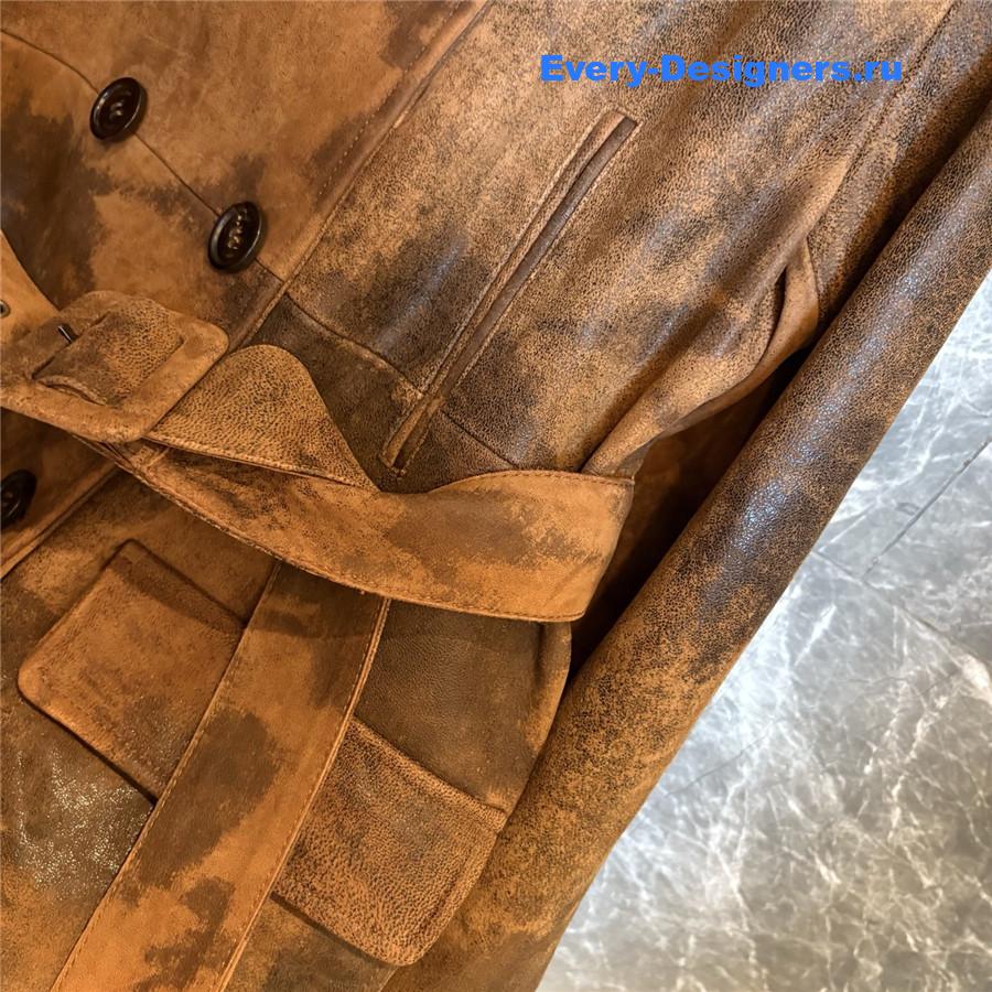 Miu Miu Cognac Double-breasted Waxed Suede Caban Jacket