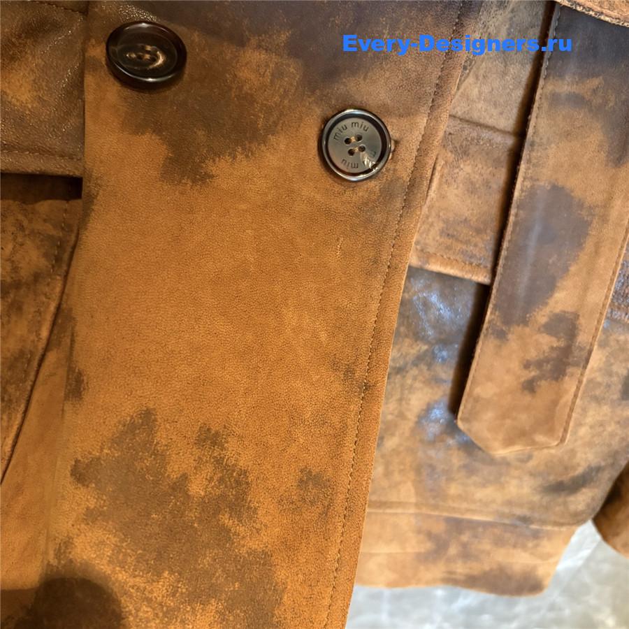 Miu Miu Cognac Double-breasted Waxed Suede Caban Jacket