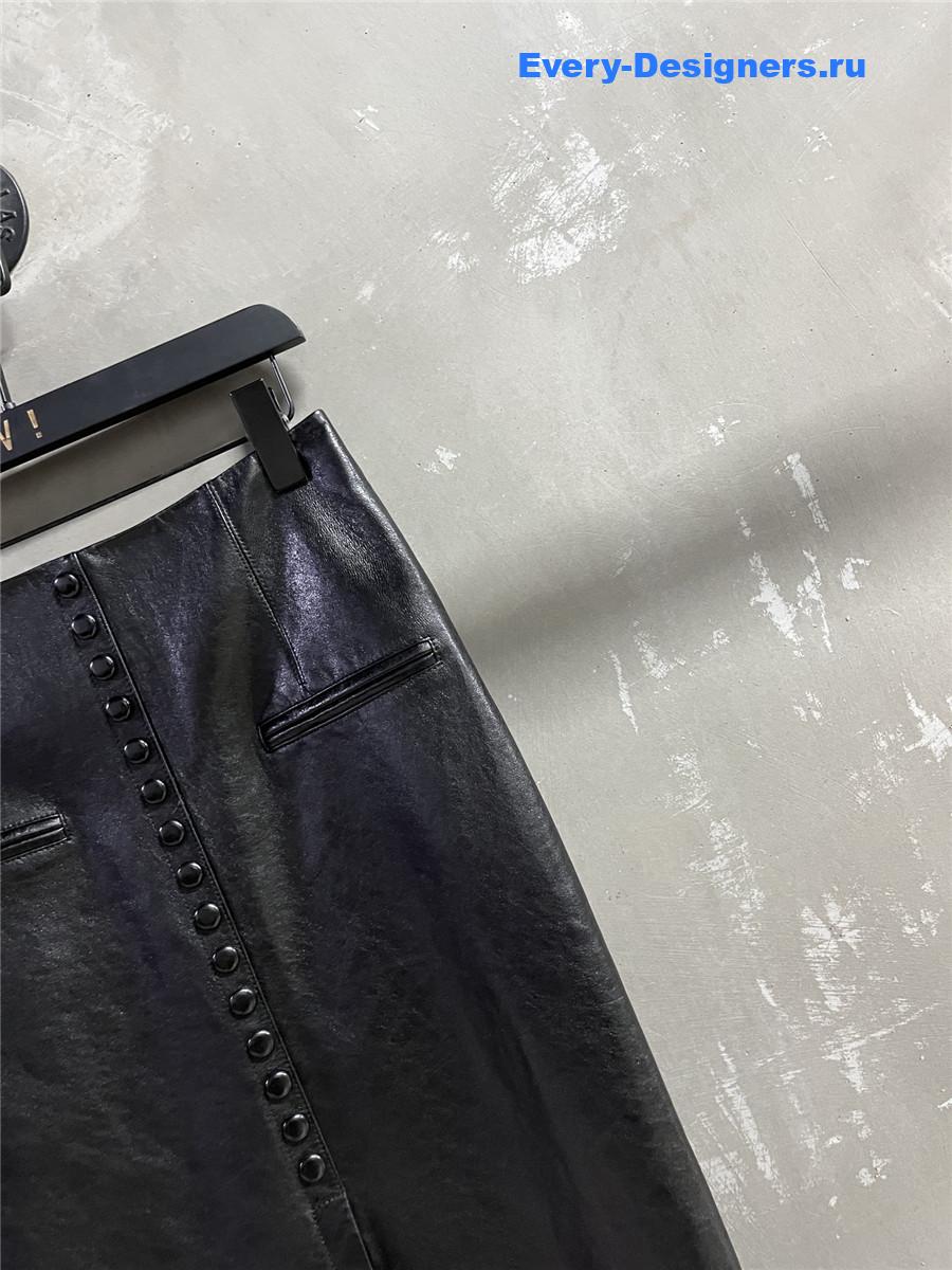 D10r black leather midi length skirt