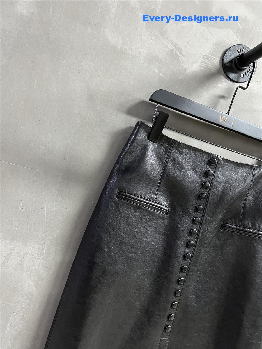 D10r black leather midi length skirt