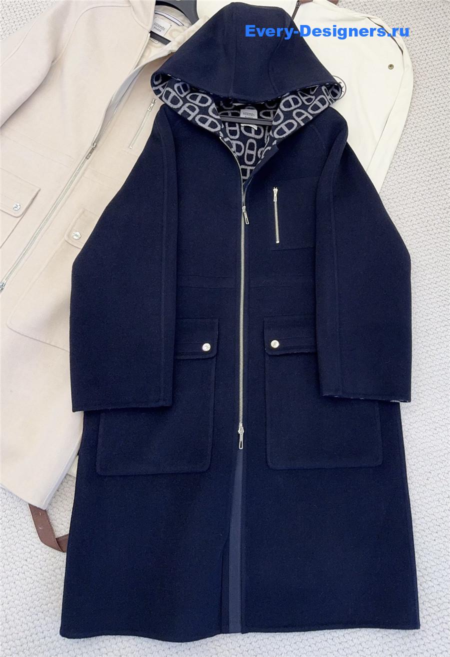 H**me5 dark blue cashmere hooded coat