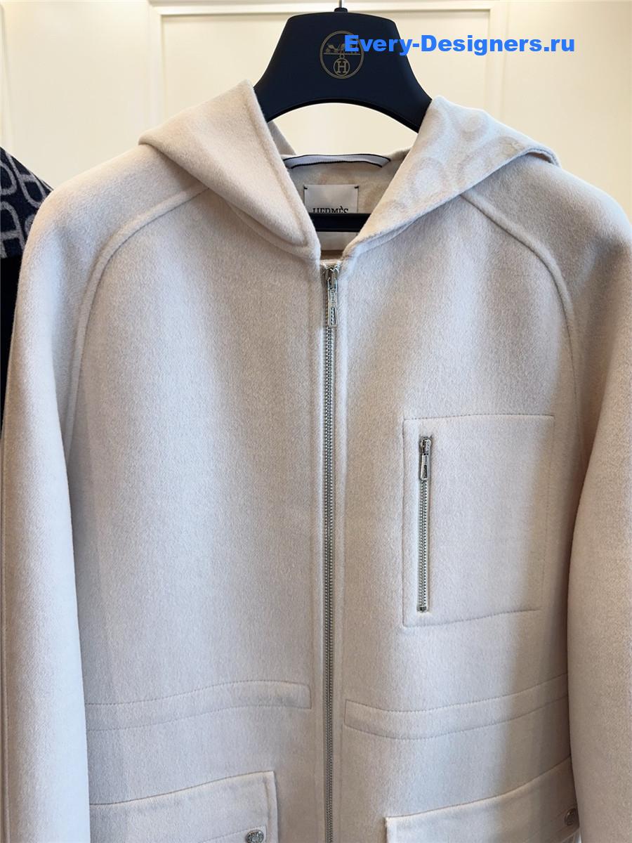H**me5 white cashmere hooded coat