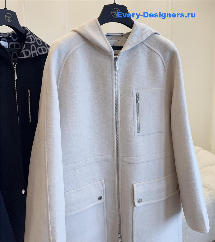 H**me5 white cashmere hooded coat