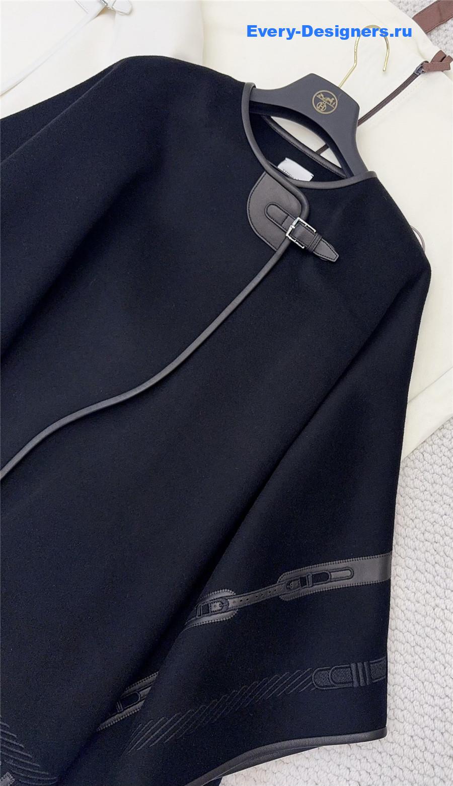 H**me5 black embroidered leather cape