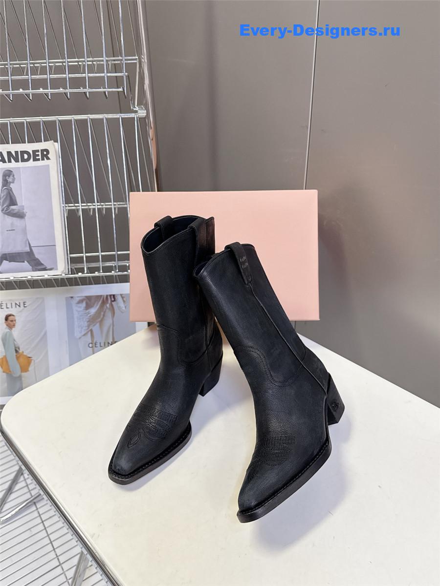 Miu Miu Campero Black Leather Cowboy Boots