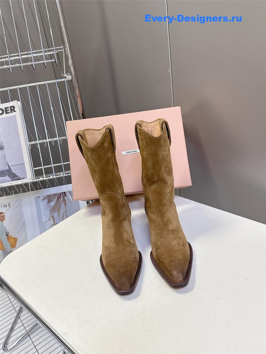 Miu Miu Campero Brown Leather Cowboy Boots
