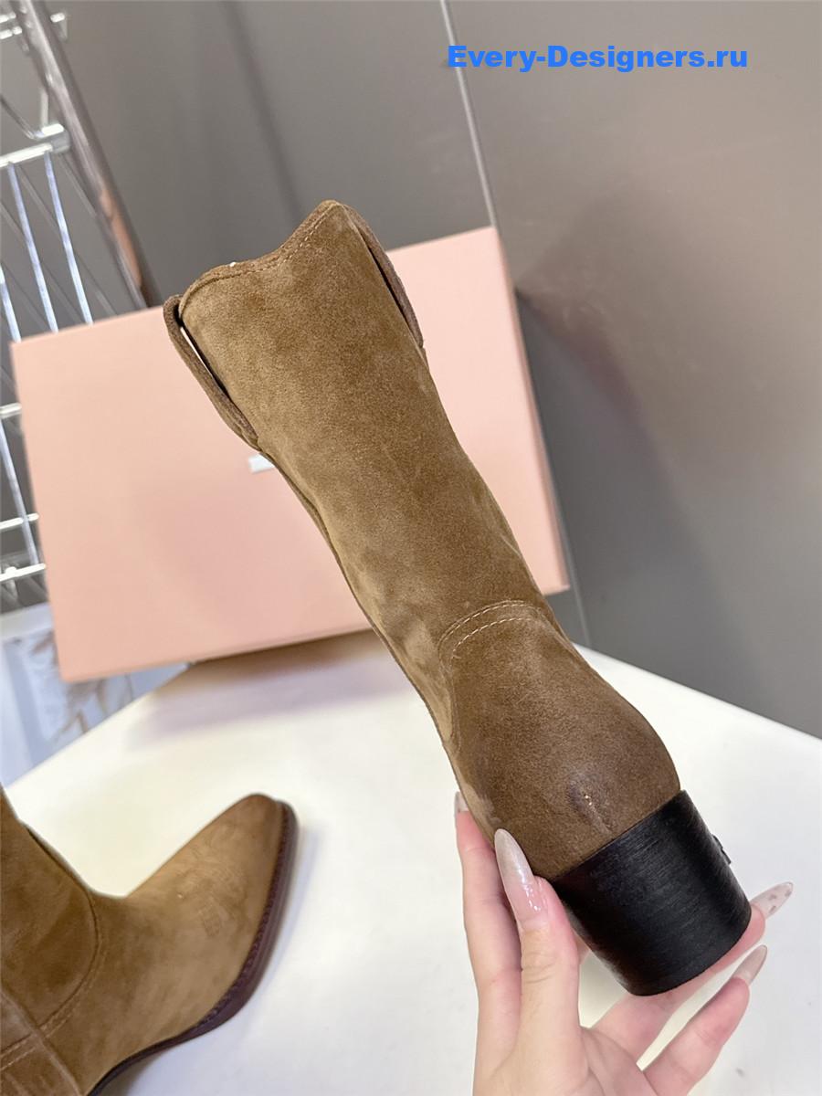 Miu Miu Campero Brown Leather Cowboy Boots