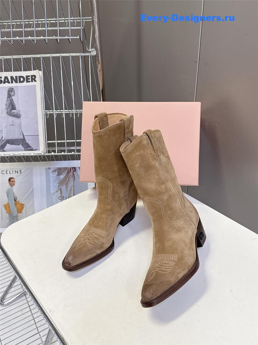 Miu Miu Campero Beige Leather Cowboy Boots