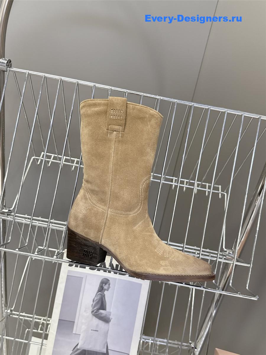 Miu Miu Campero Beige Leather Cowboy Boots