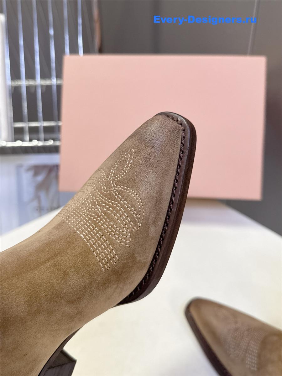 Miu Miu Campero Beige Leather Cowboy Boots