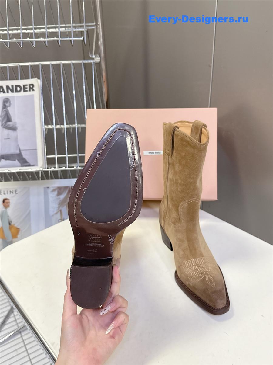 Miu Miu Campero Beige Leather Cowboy Boots