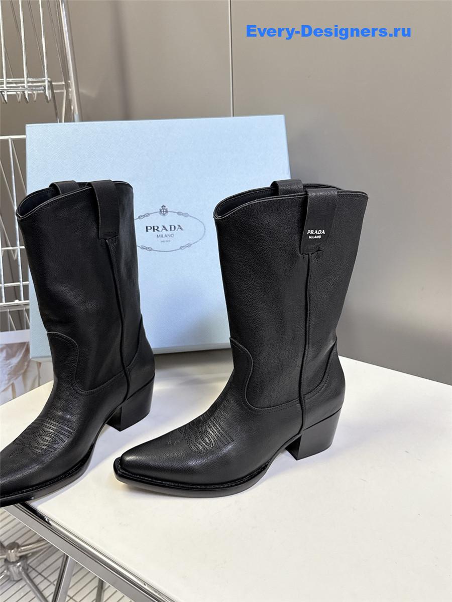 Pra*a black leather cowboy boots