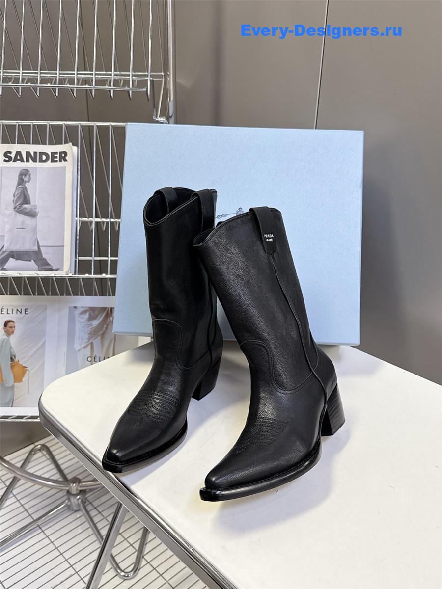 Pra*a black leather cowboy boots