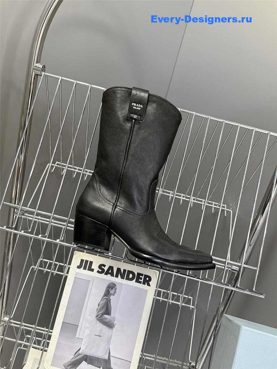 Pra*a black leather cowboy boots