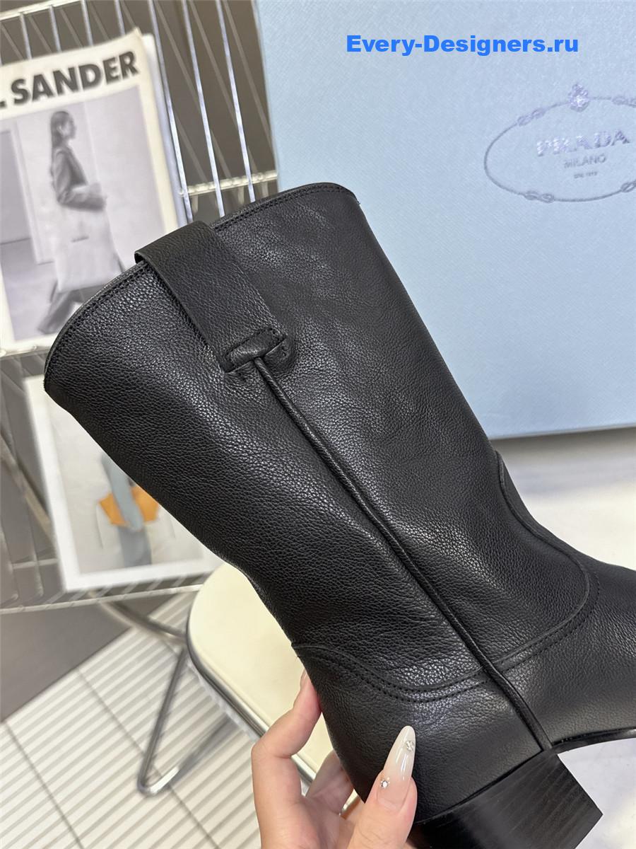 Pra*a black leather cowboy boots