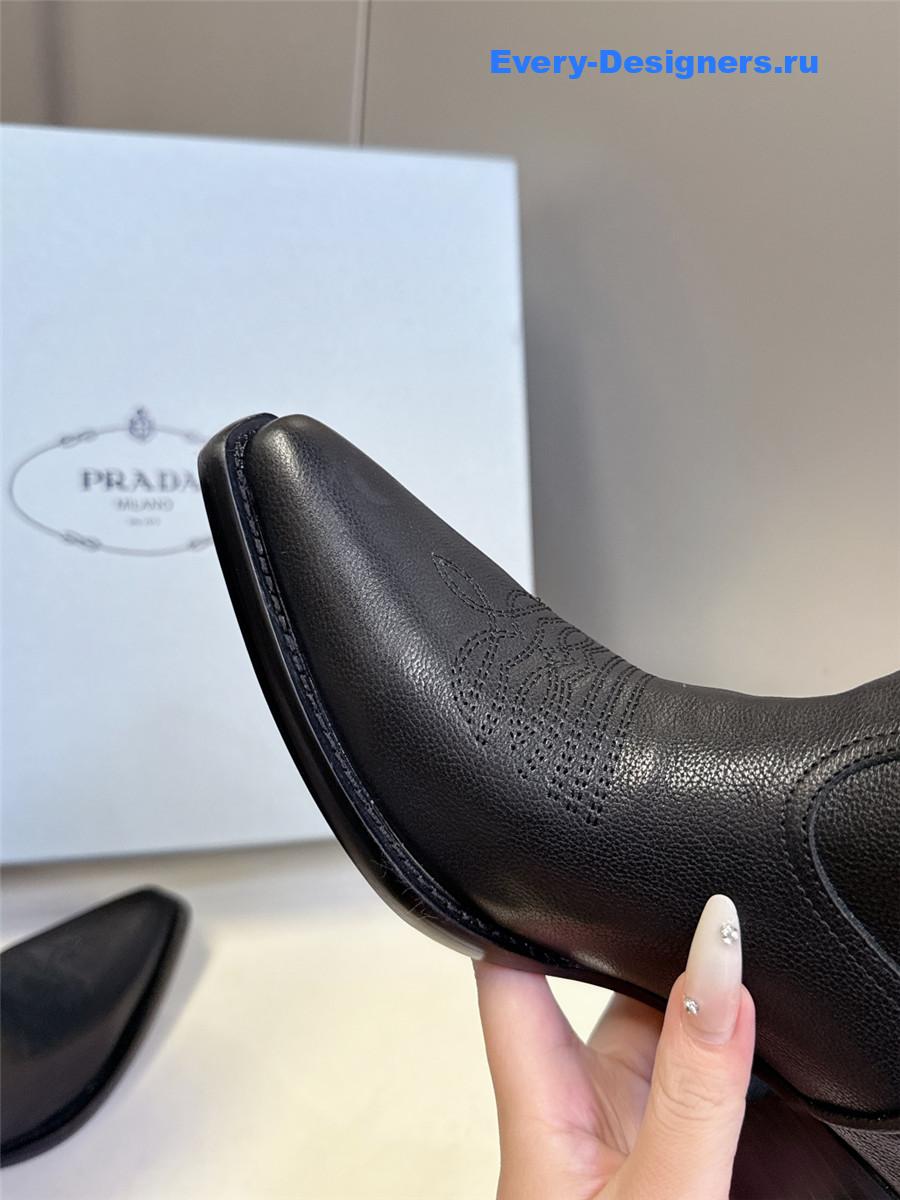 Pra*a black leather cowboy boots