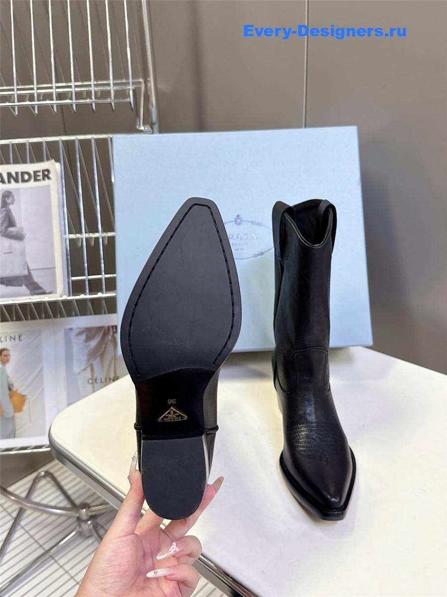 Pra*a black leather cowboy boots