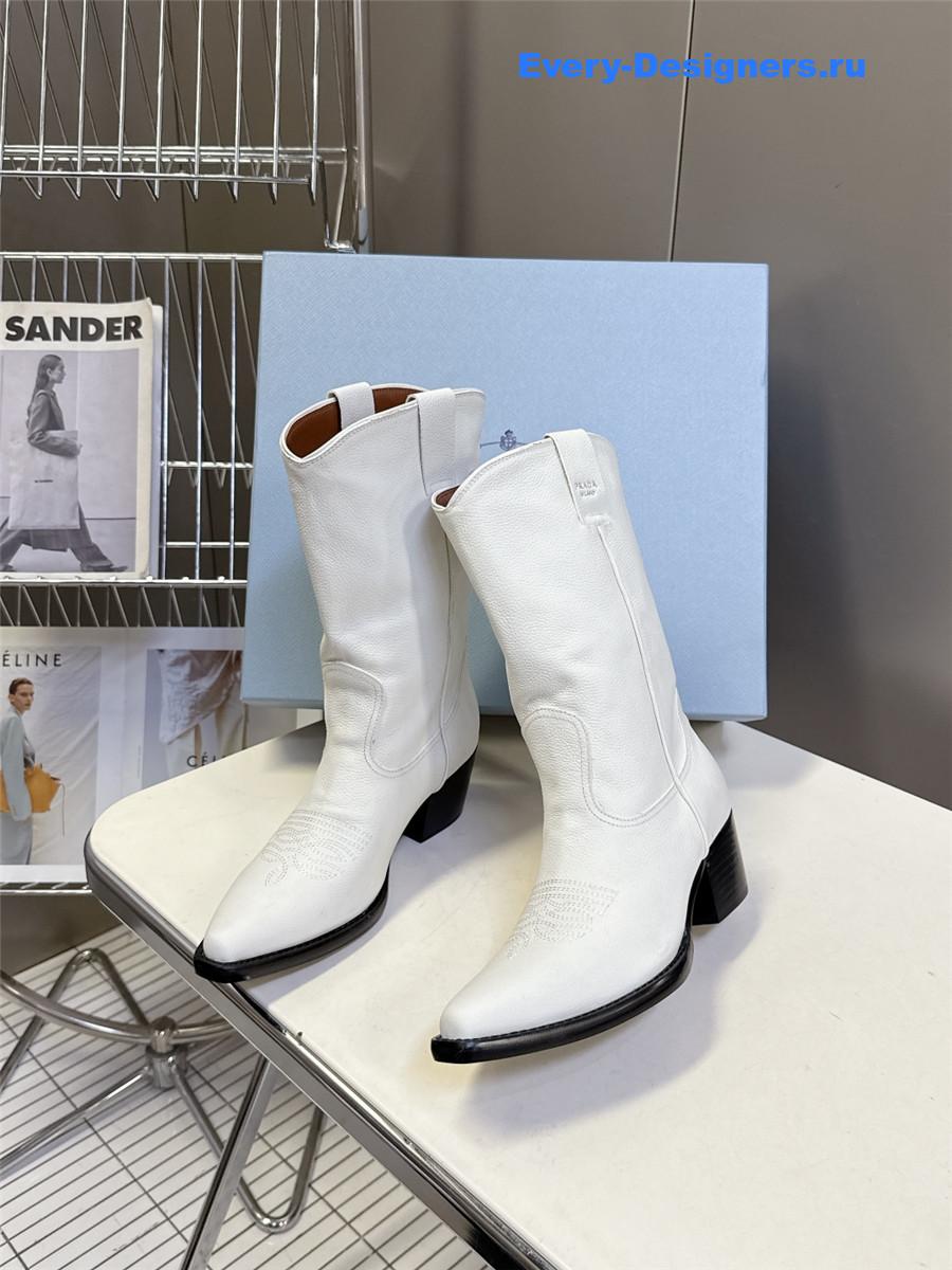 Pra*a white leather cowboy boots