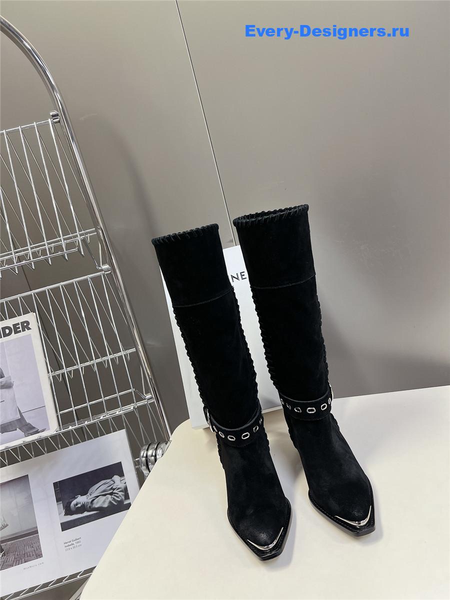 Ce1i*e pointed toe knee high black cowboy boots