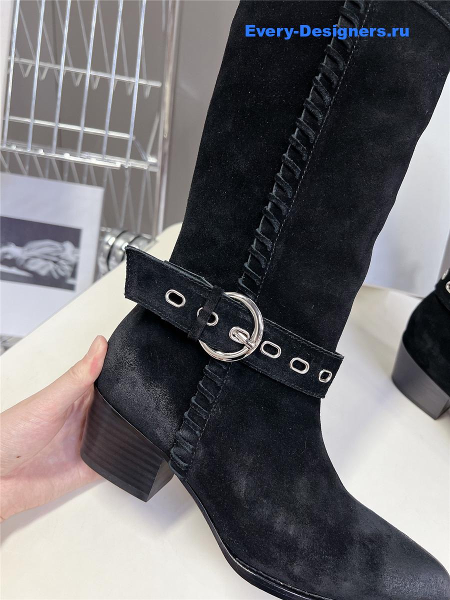 Ce1i*e pointed toe knee high black cowboy boots