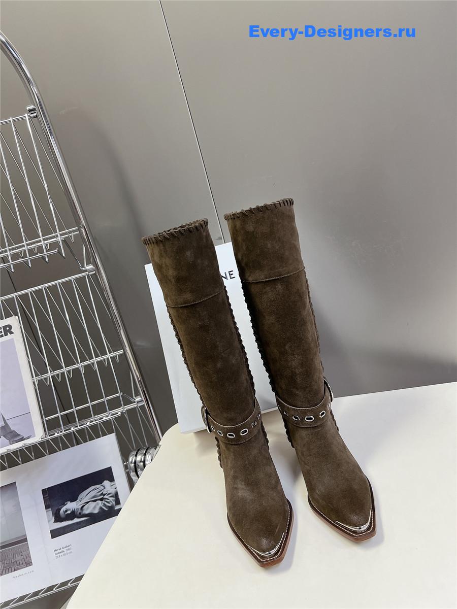 Ce1i*e pointed toe knee high green cowboy boots