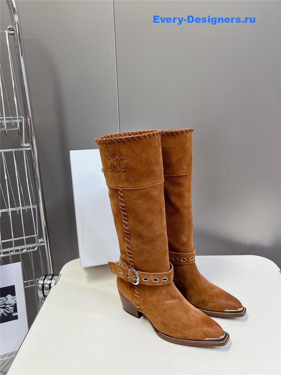 Ce1i*e pointed toe knee high brown cowboy boots