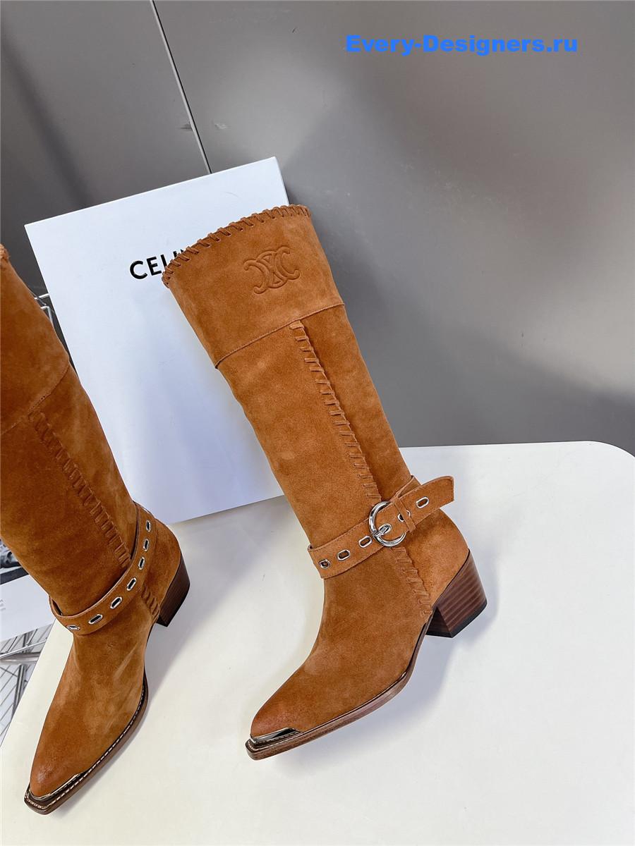 Ce1i*e pointed toe knee high brown cowboy boots