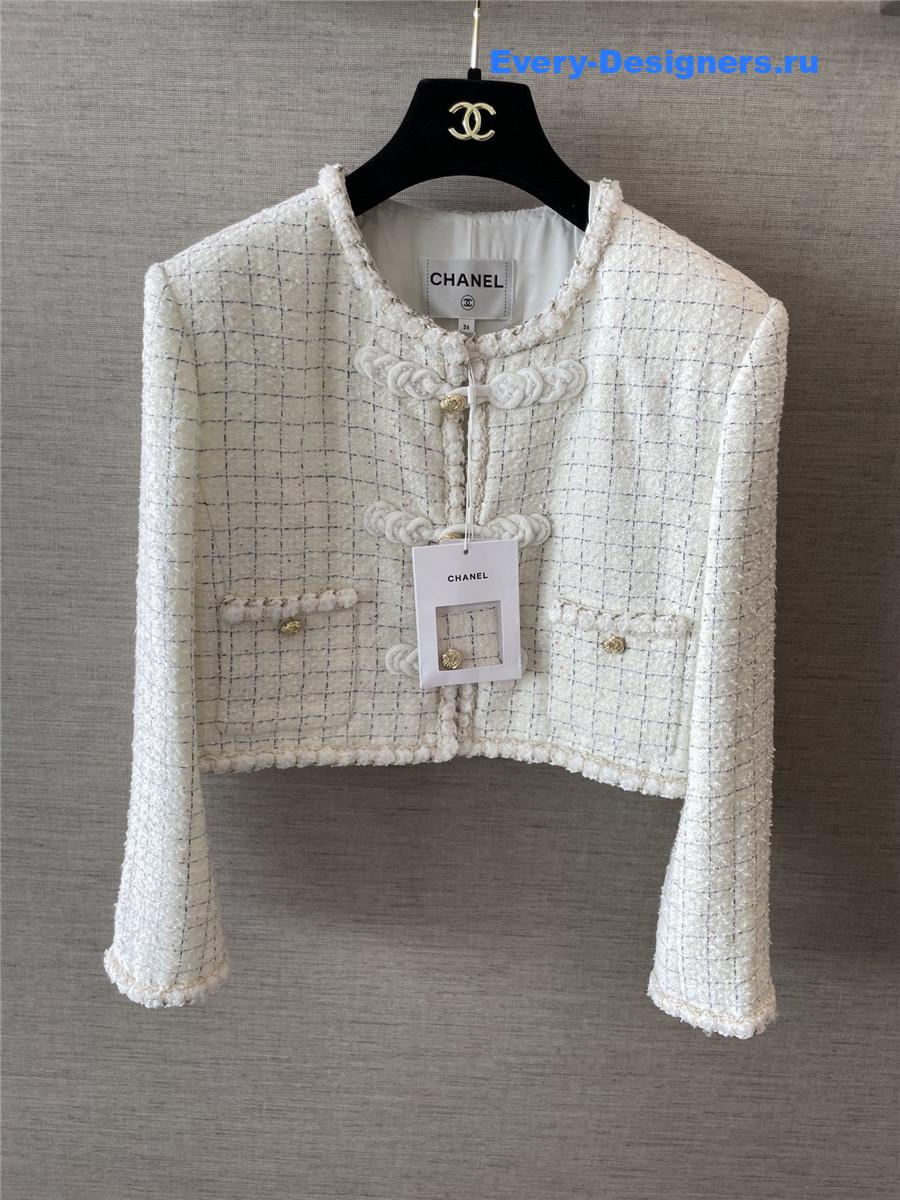 Ch**el white cropped tweed jacket