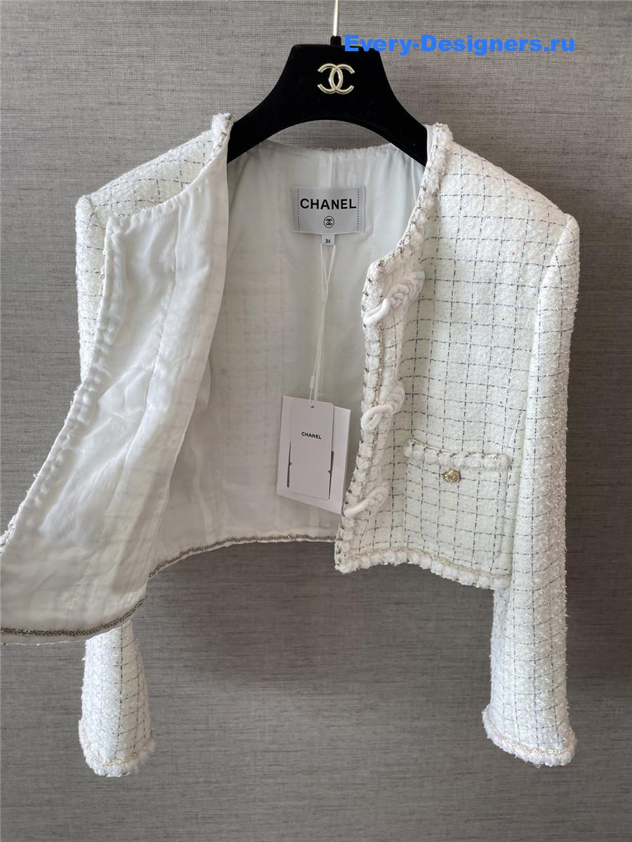 Ch**el white cropped tweed jacket