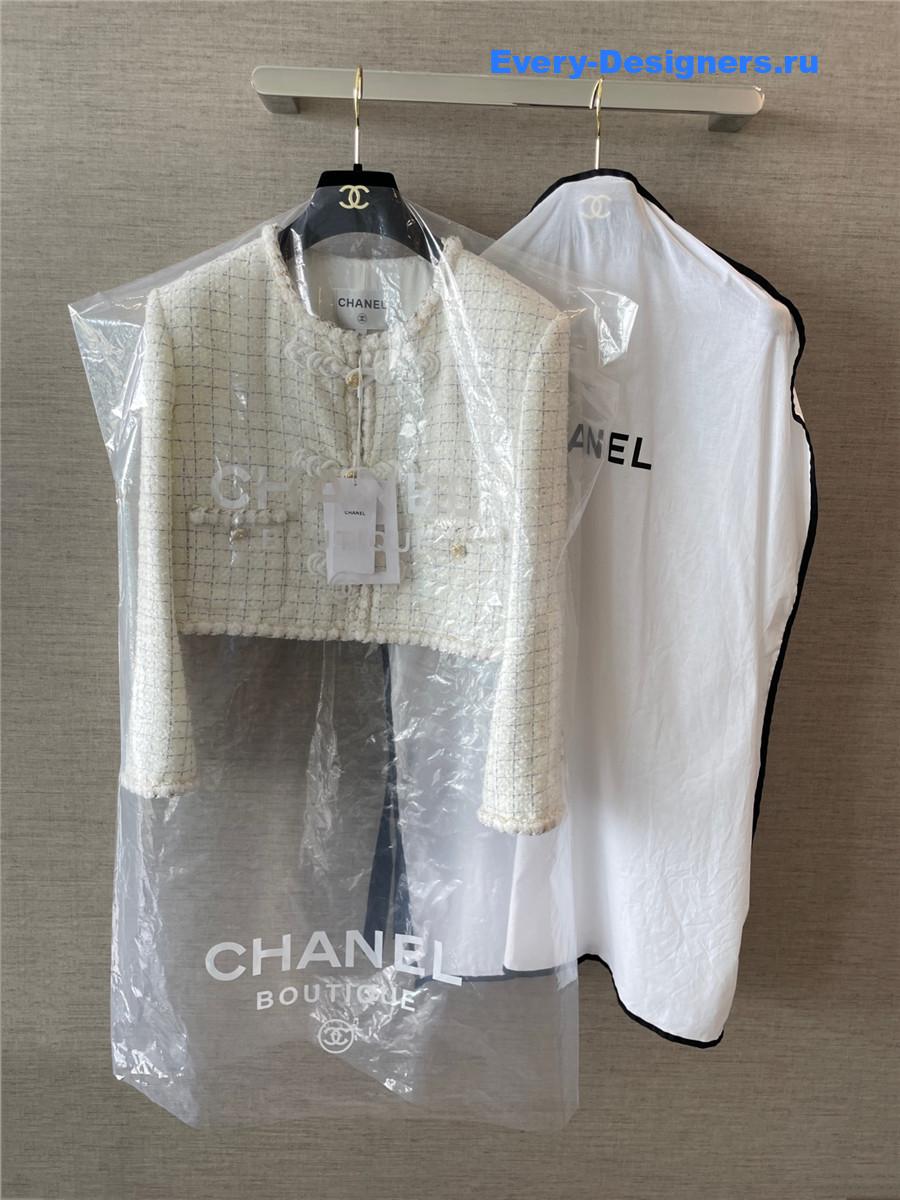 Ch**el white cropped tweed jacket