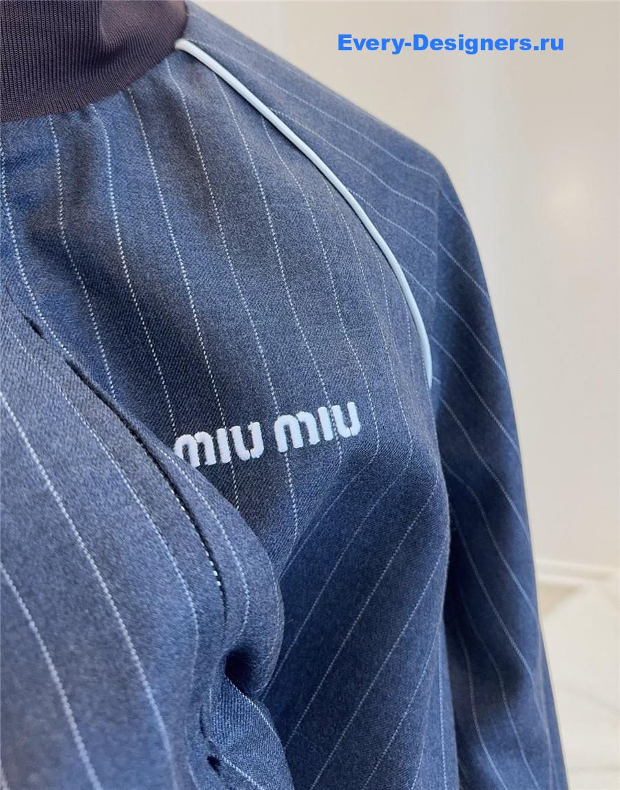 Miu Miu Slate Gray Pinstriped Zipper Blouson