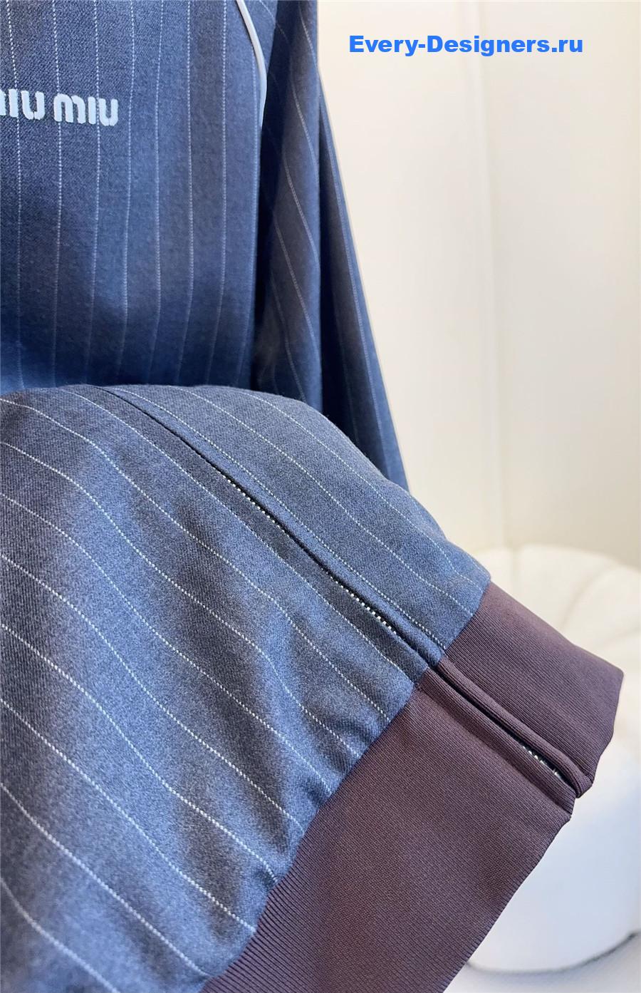 Miu Miu Slate Gray Pinstriped Zipper Blouson