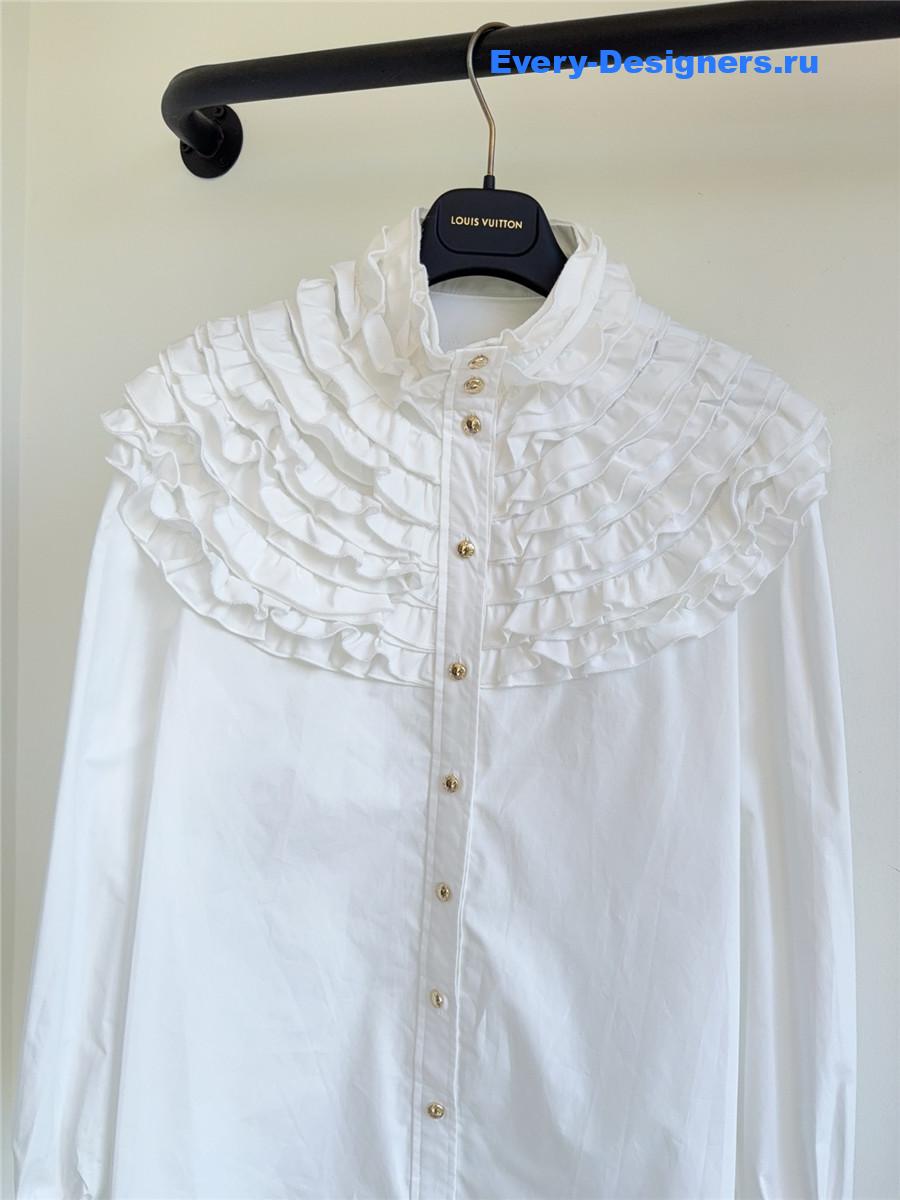 l0vis Vvtt0n white ruffle neck shirt