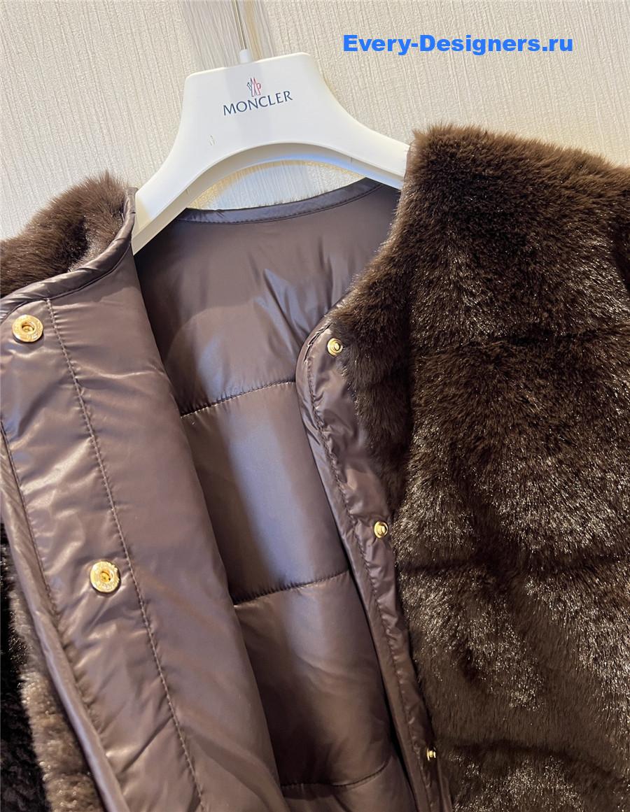 Moncler Dark Brown Jouillat Faux Fur & Teddy Down Jacket