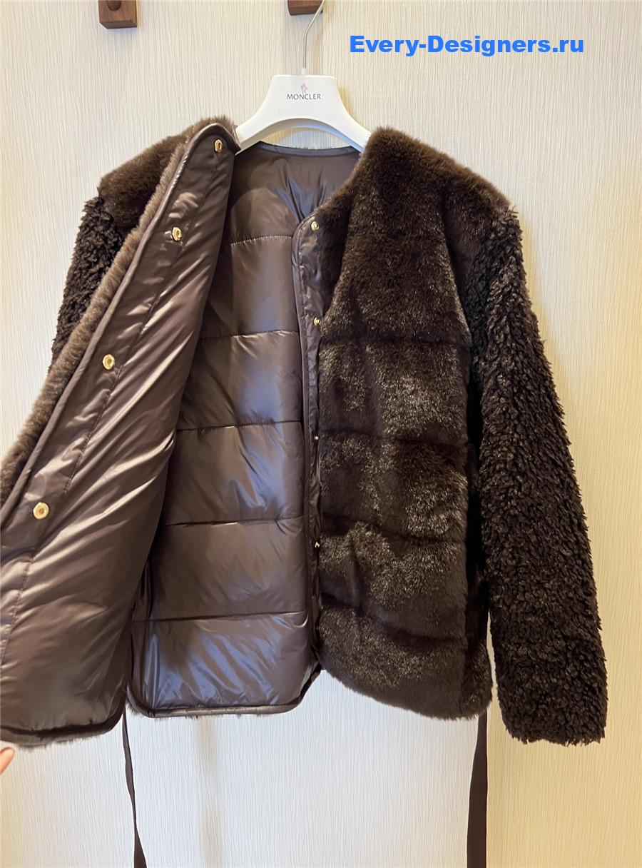 Moncler Dark Brown Jouillat Faux Fur & Teddy Down Jacket