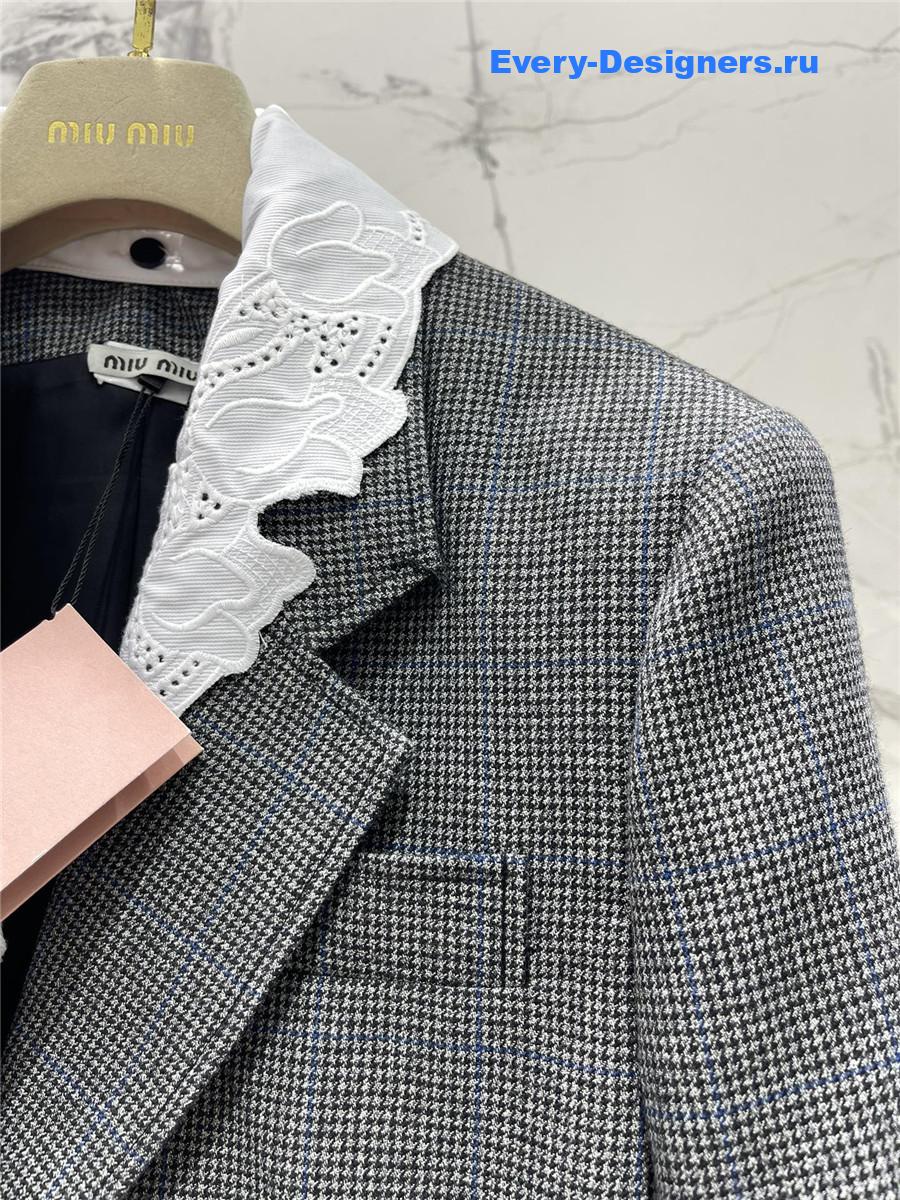 Miu Miu Grey Detachable Lace Collar Blazer