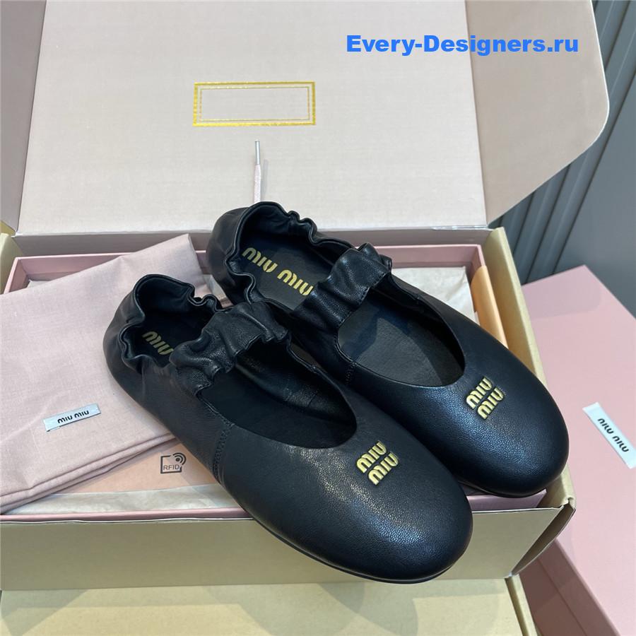 Miu Miu Black Leather Band Ballerina Flats