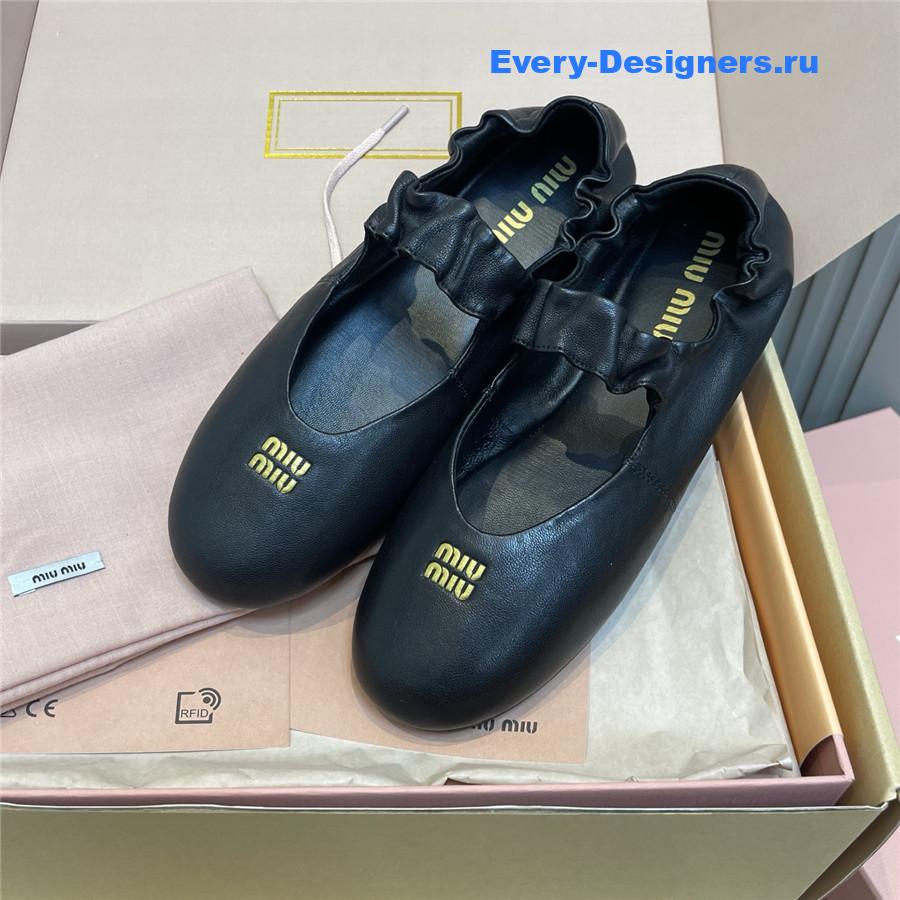 Miu Miu Black Leather Band Ballerina Flats