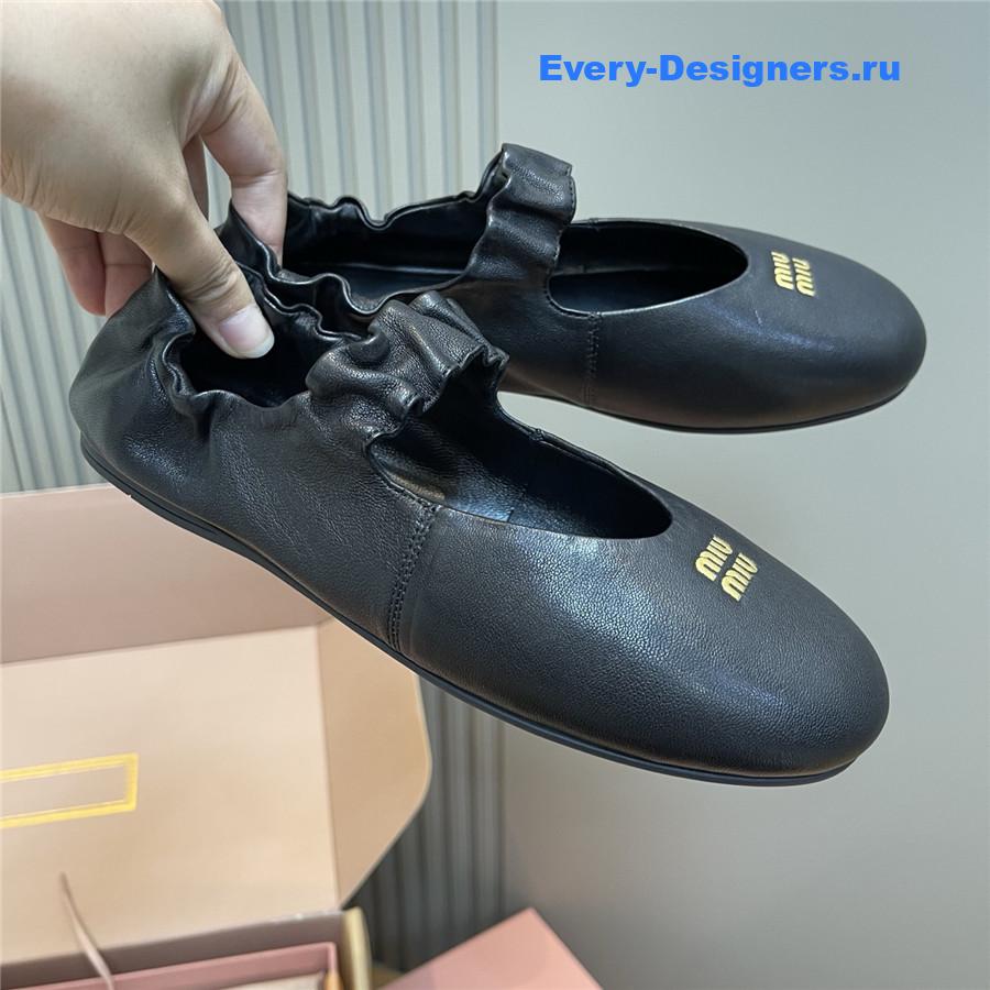 Miu Miu Black Leather Band Ballerina Flats