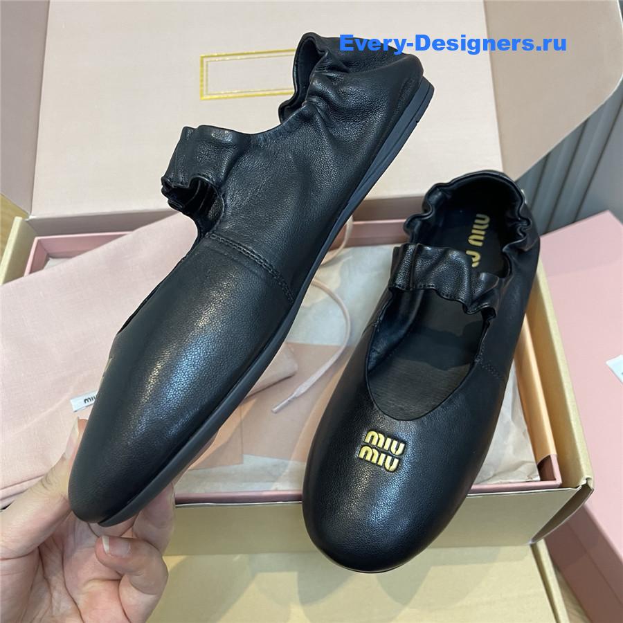 Miu Miu Black Leather Band Ballerina Flats