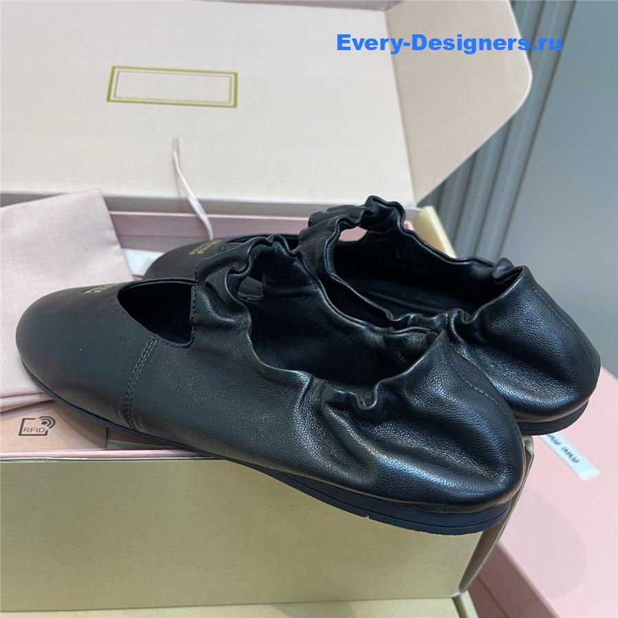 Miu Miu Black Leather Band Ballerina Flats