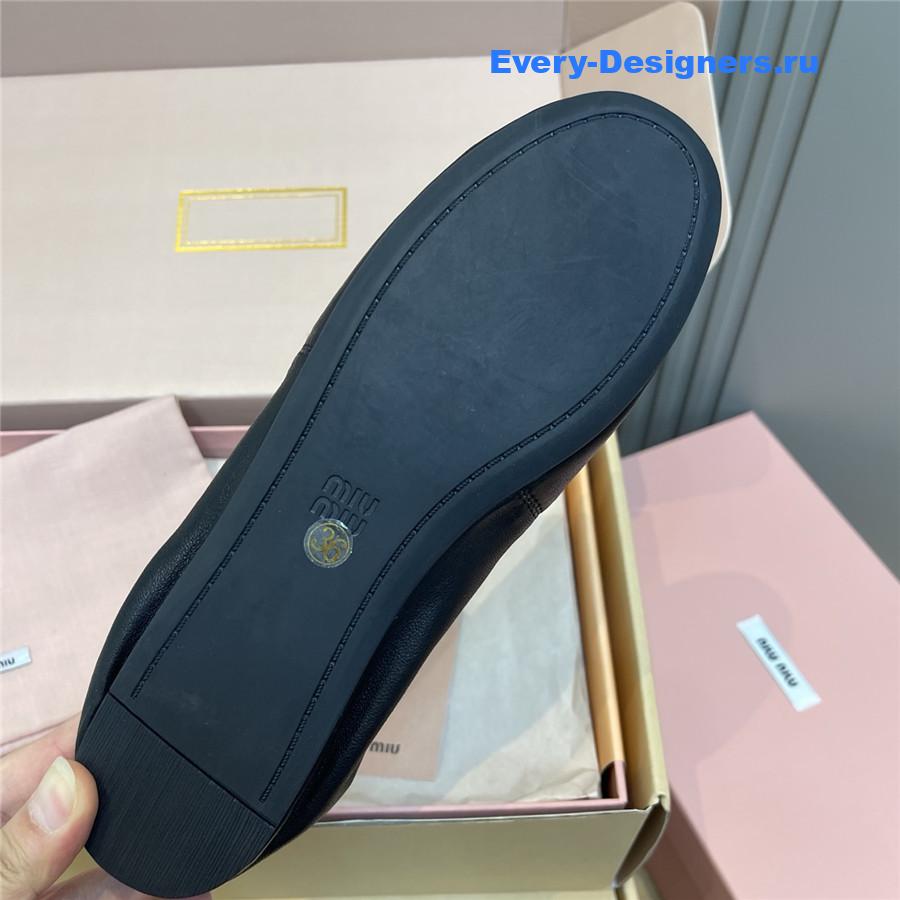Miu Miu Black Leather Band Ballerina Flats