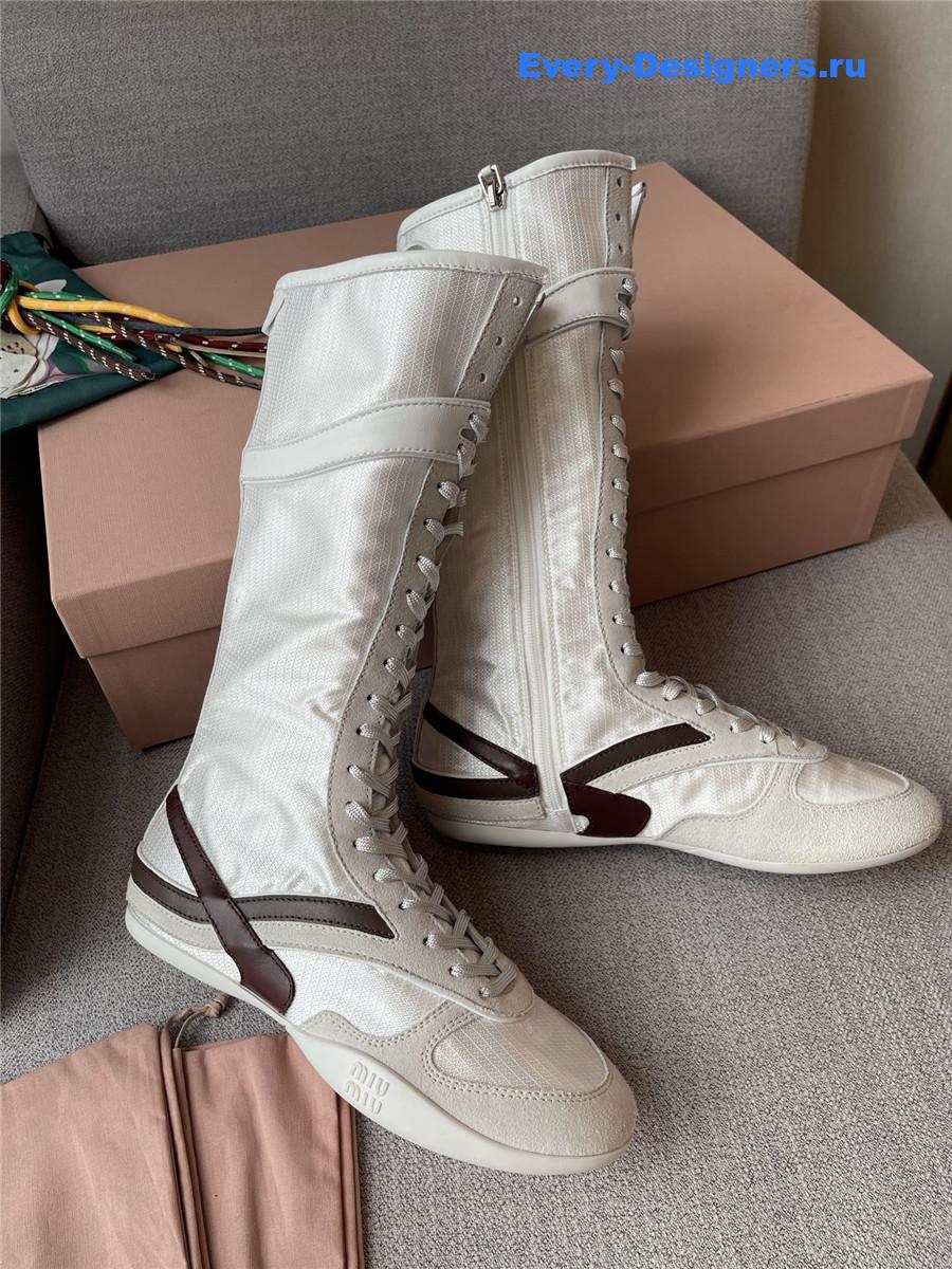 Miu Miu White & Burgundy Gymnasium Boxeur Boots
