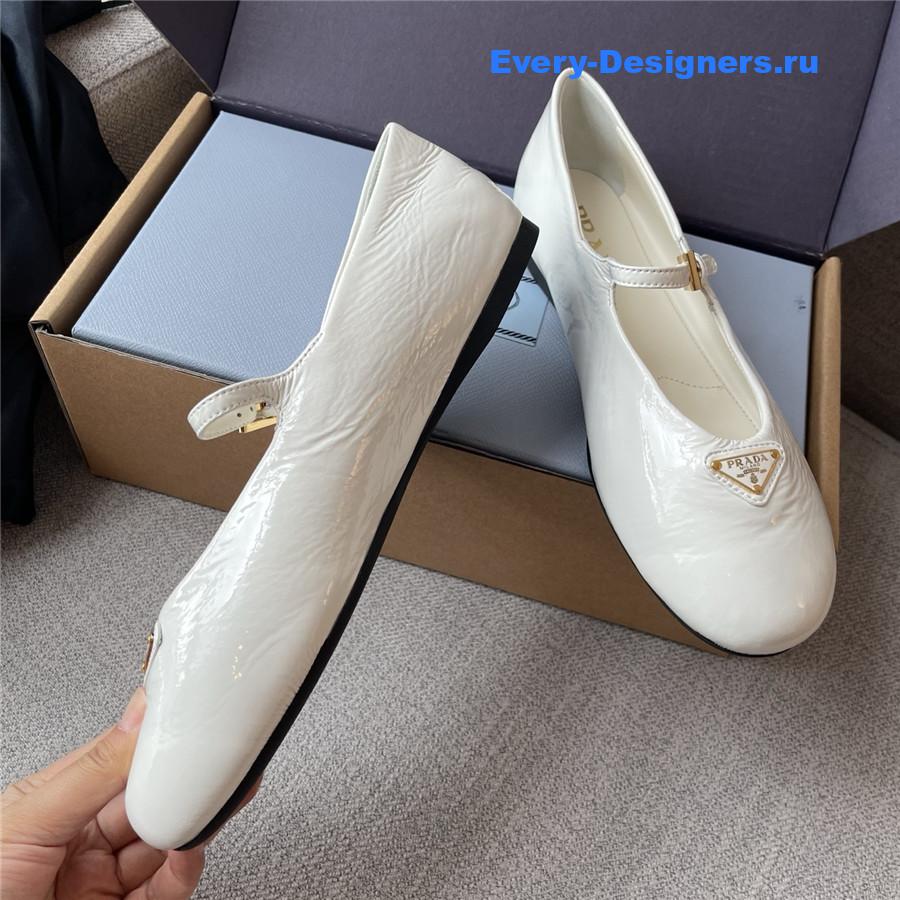 Pra*a white naplak patent leather ballerinas