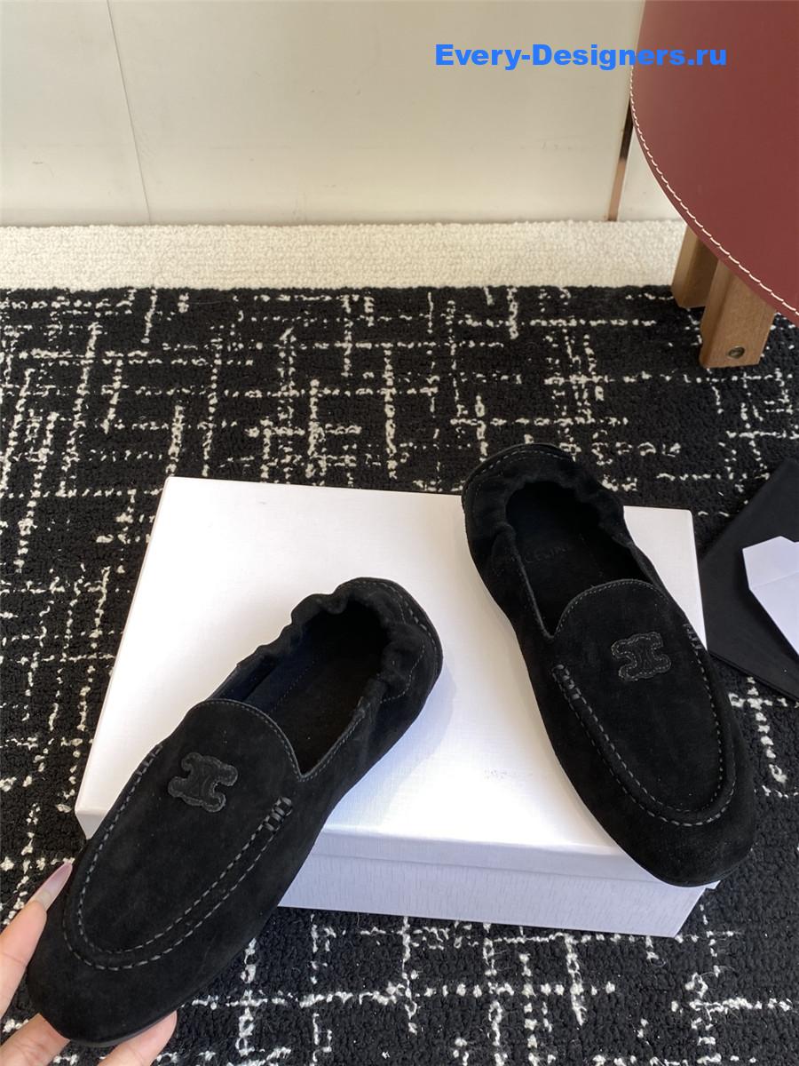 Ce1i*e logo-embroidered black suede loafers