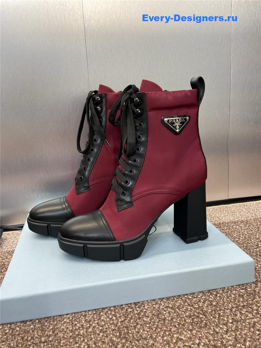 Pra*a burgundy nylon lace-up ankle boots