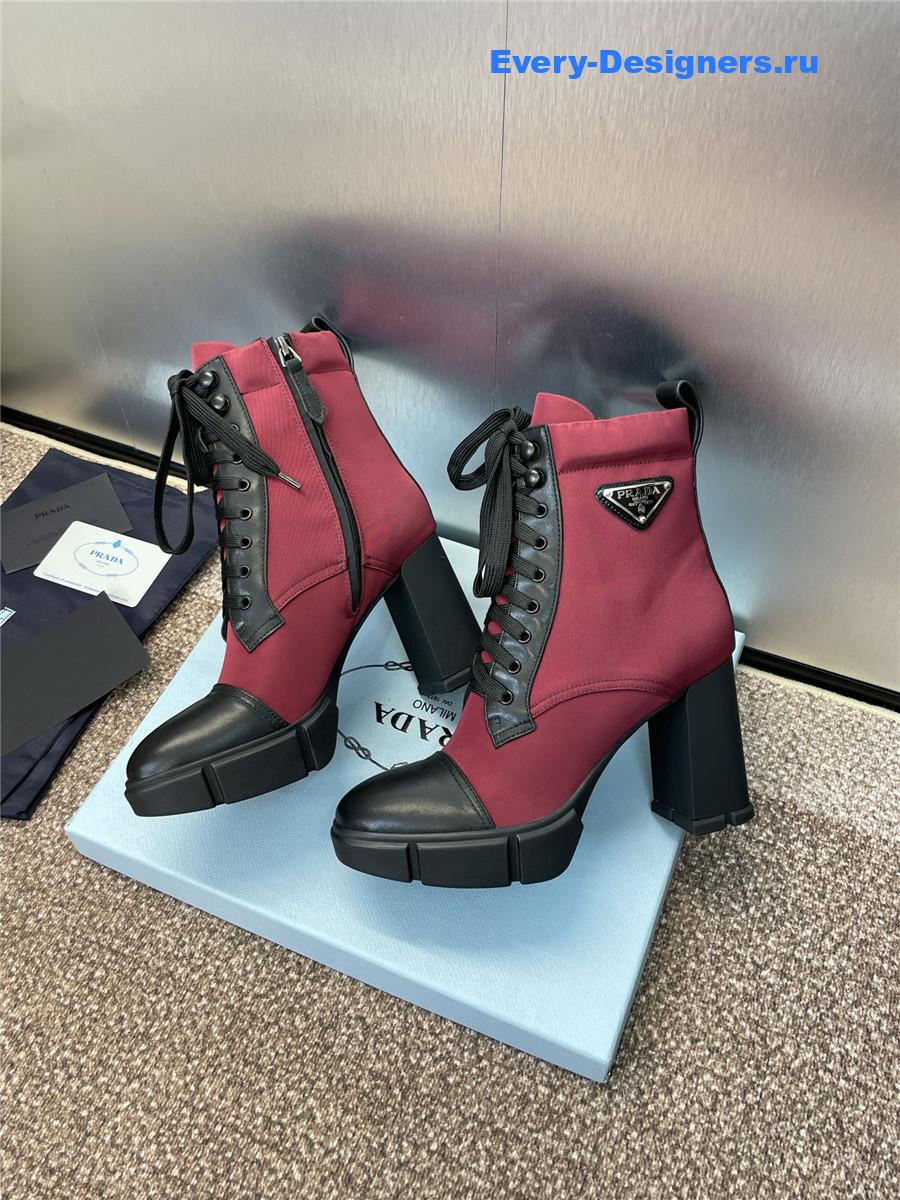 Pra*a burgundy nylon lace-up ankle boots