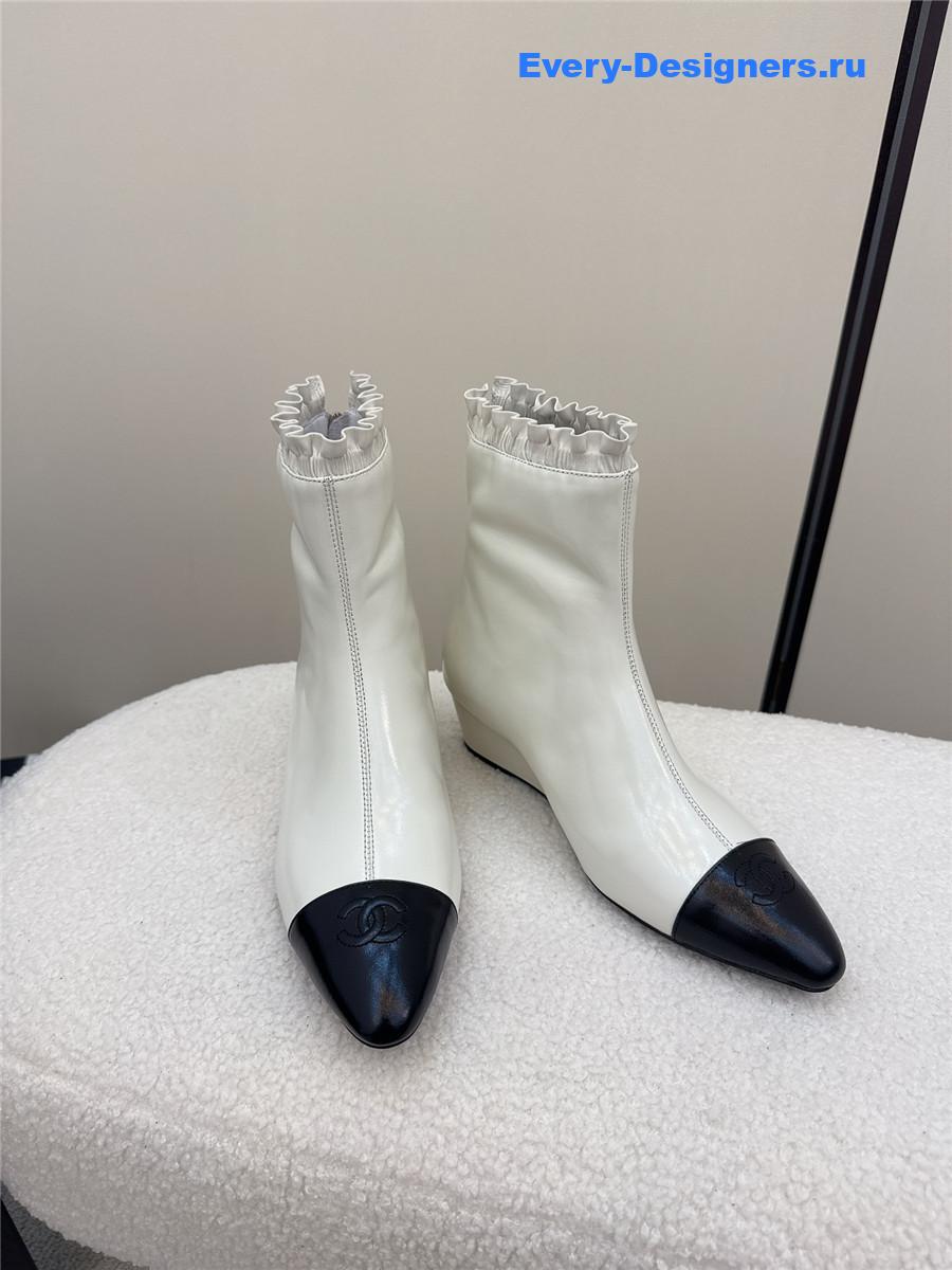 Ch**el white pointed wedge ankle boots