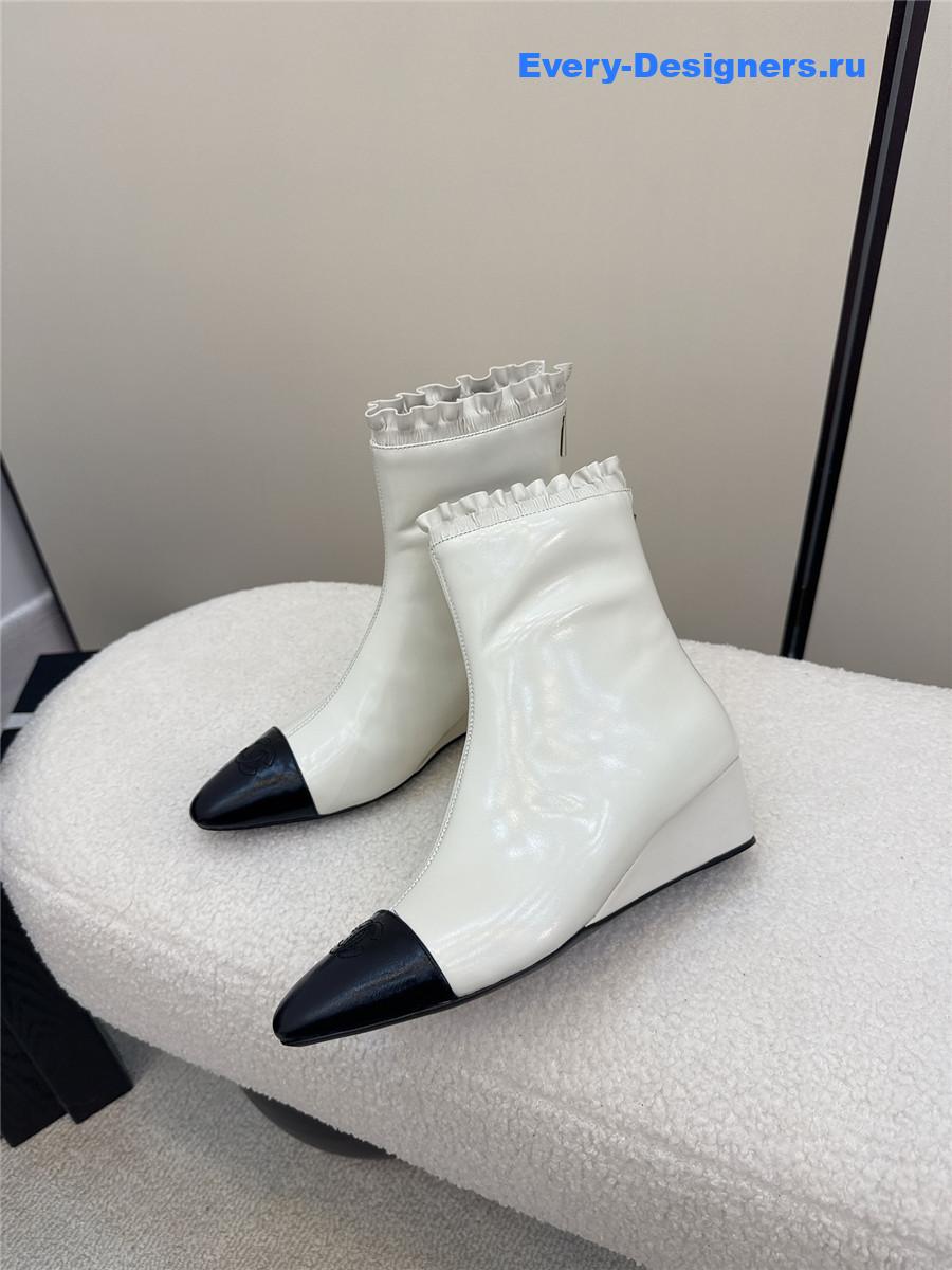 Ch**el white pointed wedge ankle boots